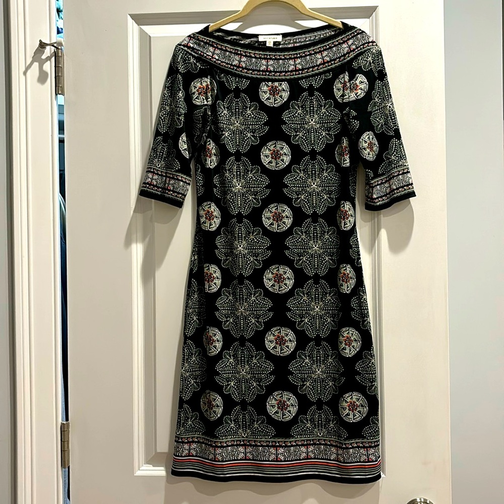 Max Studio Women's boat Neck 3/4 Sleeves Geometric Dress Size XS